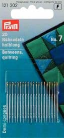 Prym Quilting Betweens Sewing Needles Size No. 7 Pack of 20 (121302) Short 31mm